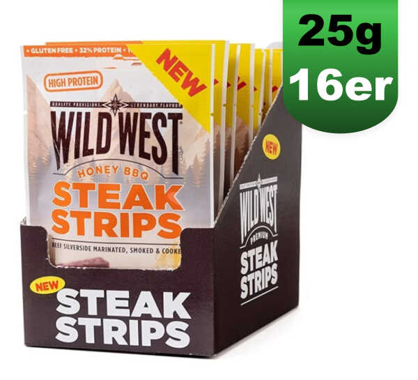 16x Wild West Steak Strips Beef Jerky HONEY BBQ 25g