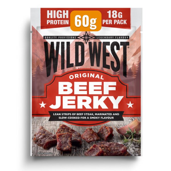 Wild West Original Beef Jerky 60g – Proteinreicher Rindfleisch-Snack mit rauchigem Geschmack