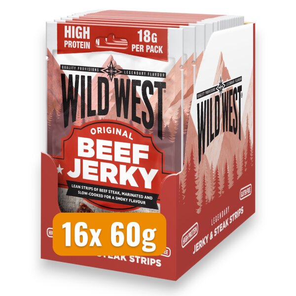 16x Wild West Beef Jerky Original 60g Trockenfleisch Protein Snack Vorrat