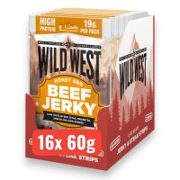 16x Wild West Honey BBQ Beef Jerky 60g – Süß-würziger Rindfleisch-Snack mit Honig & BBQ-Geschmack