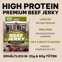 16x Wild West Jalapeño Beef Jerky 60g – Scharfer Trockenfleisch Snack mit Jalapeño und BBQ-Würze