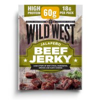 Wild West Beef Jerky Mix Box 12x 60 g – 3 Sorten Original, Honey BBQ & Jalapeño