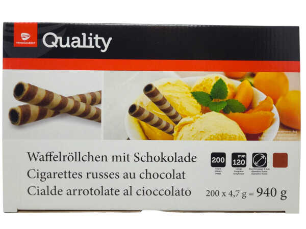 TGQ Waffelröllchen mit Schoko 200x  4,7g (940g) Waffel Eis Dekoration Hohlhippen