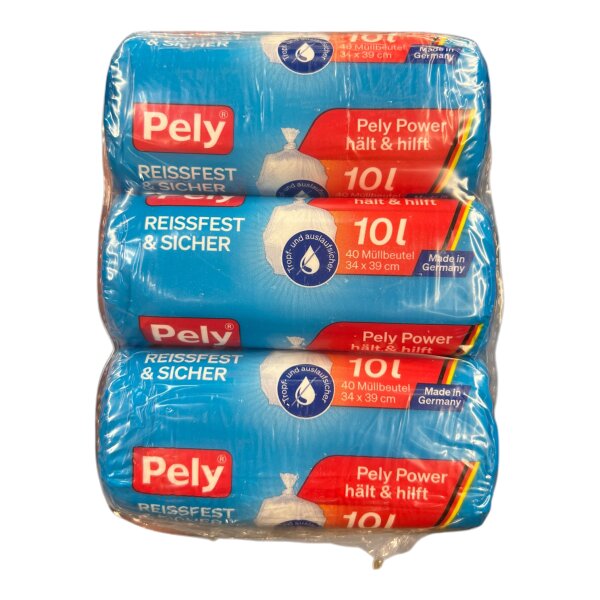 Pely Müllbeutel Praktisch & Sicher 10 Liter 3 × 40 Stück – 120 Abfallbeutel für kleine Mülleimer