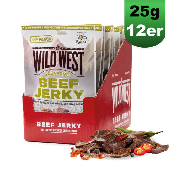 Wild West Beef Jerky Jalapeno 12x 25g Vorratspack Trockenfleisch Dörrfleisch Rind