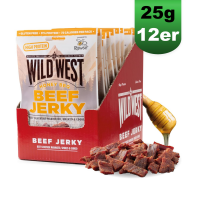 Wild West Beef Jerky, 12 x 25g Honey BBQ Rinderfleisch, Beef Jerky high Protein Trockenfleisch, Protein Snack