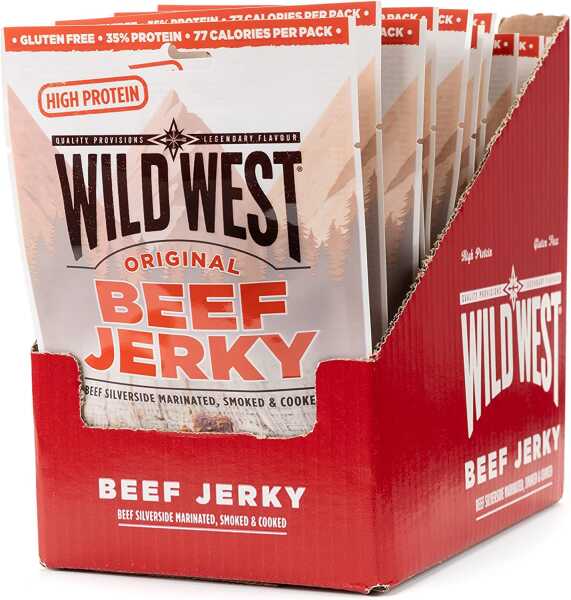 Wild West Beef Jerky, 12 x 25g Original Rinderfleisch, Beef Jerky high Protein Trockenfleisch, Protein Snack