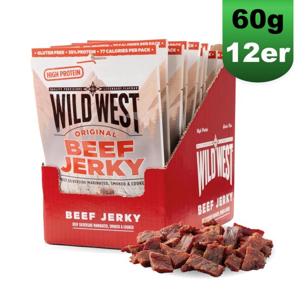 Wild West Beef Jerky Original – 12 × 60 g Vorratsbox – proteinreicher Rindfleisch‑Snack