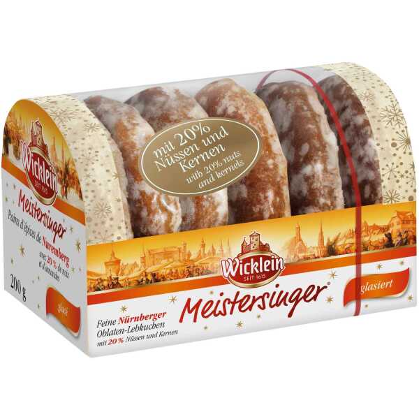 Wicklein Meistersinger Oblaten-Lebkuchen glasiert 200 g feines Nürnberger Weihnachtsgebäck mit Zuckerglasur