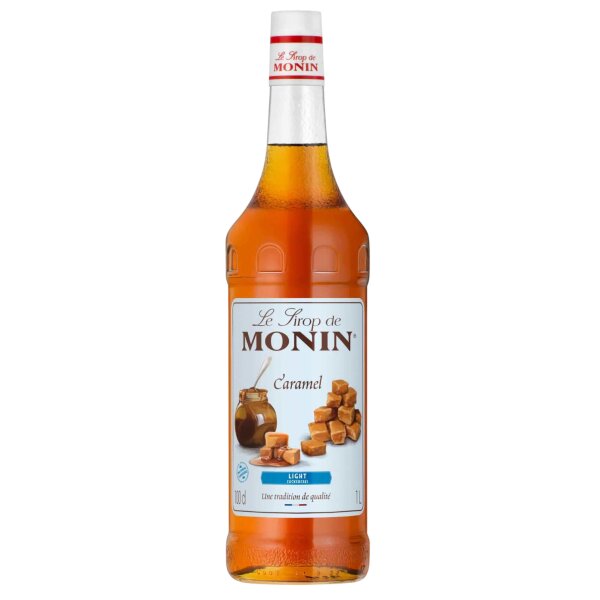 MONIN Karamell Zuckerfrei Sirup 1 Liter – Caramel Light für Kaffee, Cocktails & Desserts