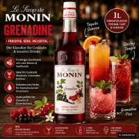 MONIN Grenadine Sirup 1 L – Rote Beeren & Vanille für Cocktails und Mocktails