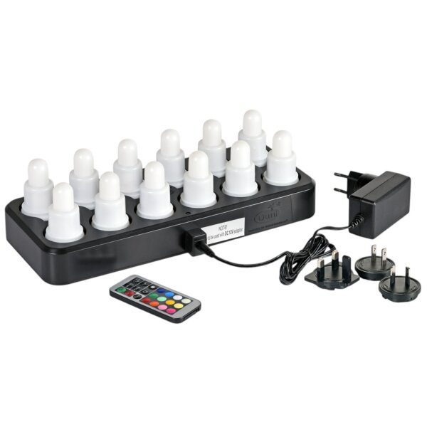 DUNI 12er LED Teelichter Set Mehrfarbig mit Ladestation inkl. Fernbedienung Multicolour Kerzen