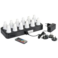 DUNI 12er LED Teelichter Set Mehrfarbig mit Ladestation inkl. Fernbedienung Multicolour Kerzen