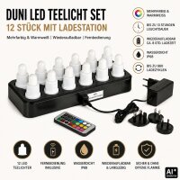 DUNI 12er LED Teelichter Set Mehrfarbig mit Ladestation inkl. Fernbedienung Multicolour Kerzen