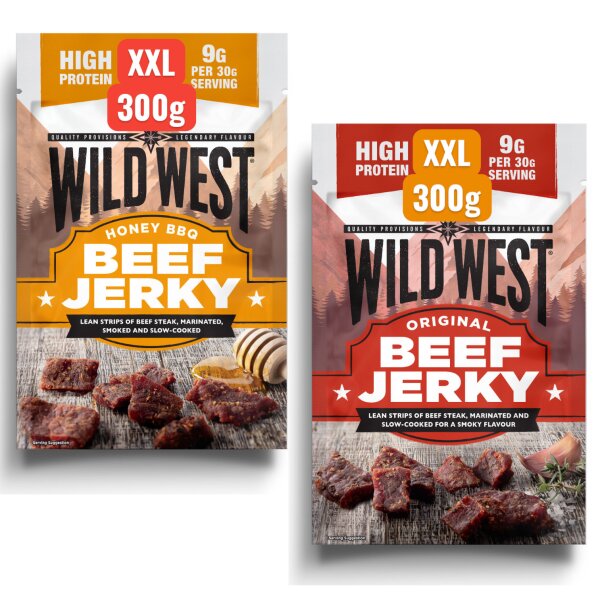 Wild West Beef Jerky Trockenfleisch Bundle 300g Honey BBQ & 300g Original