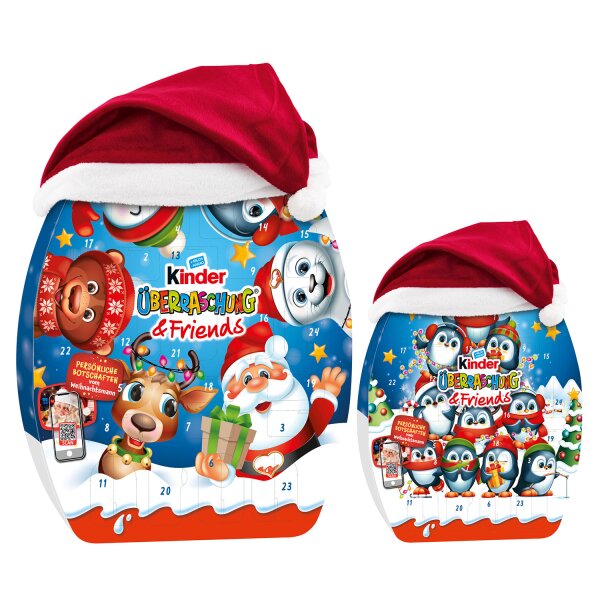 1x kinder Überraschung & Friends Adventskalender 370 g kinder‑Schokolade Sammelfiguren Mütze