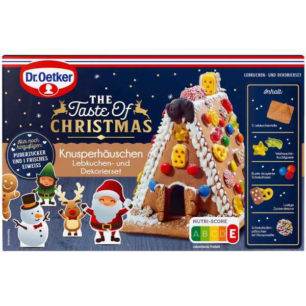 Dr. Oetker Knusperhäuschen Set 403 g Lebkuchenhaus zum Selberbauen mit Zuckerguss & Deko