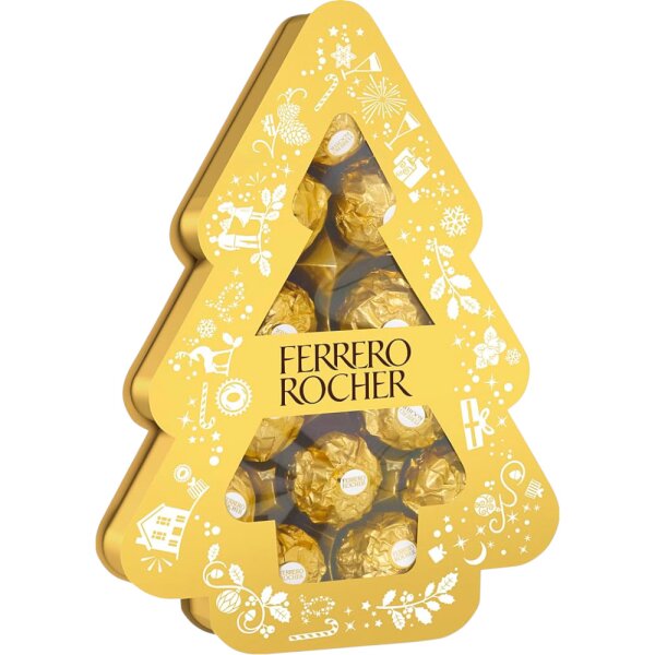 Ferrero Rocher Tanne 150g Große Geschenkbox – Beliebte Rocher Pralinen mit feiner Haselnusscreme & knackigen Haselnusstückchen umhüllt