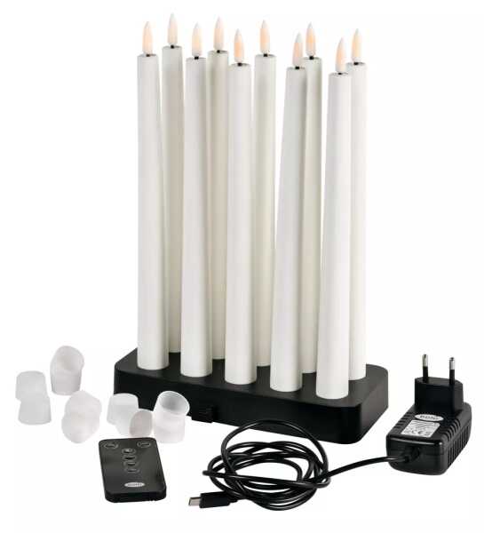 Duni LED-Spitzkerzen Kerzen 10er Set Wiederaufladbar 23 x 278 mm Candle weiß