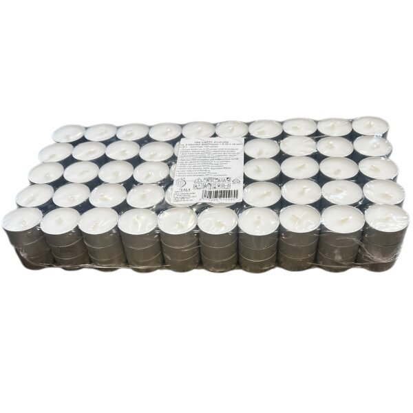 GALA Teelichter 150 Stück Weiß – 6h Brenndauer mit Aluhülle für langanhaltendes Kerzenlicht