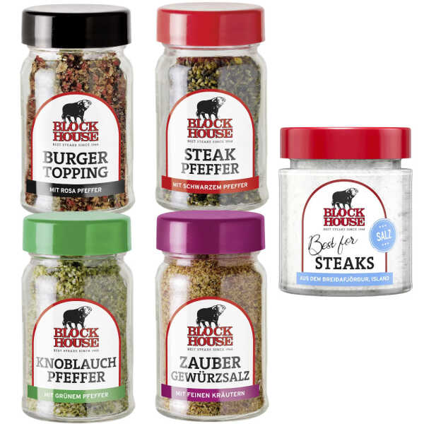 Set Block House Gewürze 5 Gläser Pfeffer Salz Würzmischungen Steak Grillen