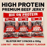Wild West Beef Jerky Original Multipack 3x100 g – Proteinreicher Rindfleisch-Snack Trockenfleisch