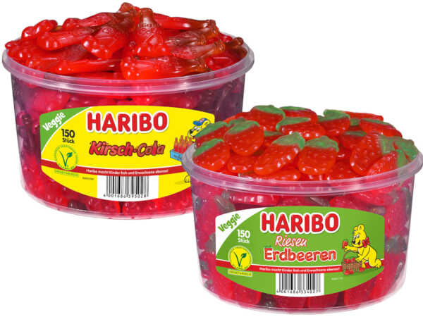 Set Haribo Kirsch Cola 150 St. + Haribo Riesen Erdbeeren 150 St. Dosen
