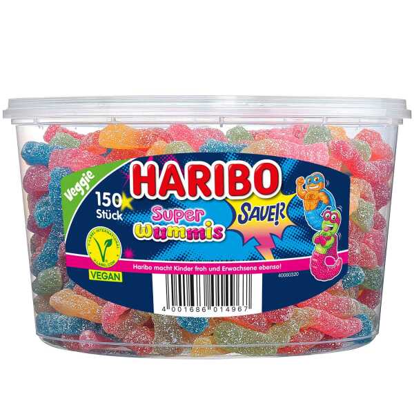 Haribo Super Wummis sauer vegan 150er DS Fruchtgummi Würmer