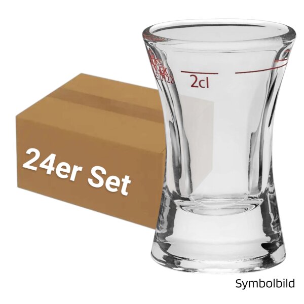 Van Well Stamper Wachtmeister 24er Set – Schnapsgläser 2 cl mit rotem Eichstrich