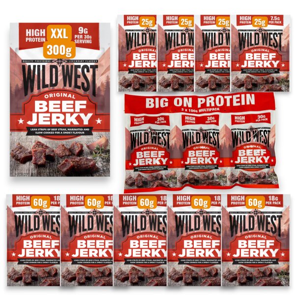 Wild West Beef Jerky 1 kg Set Original Rindfleisch Snacks Paket Trockenfleisch