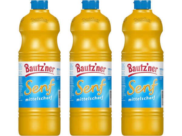 3x Bautzner Senf Mittelscharf 1000 ml Squeezeflasche Grillen Imbiss Bratwurst
