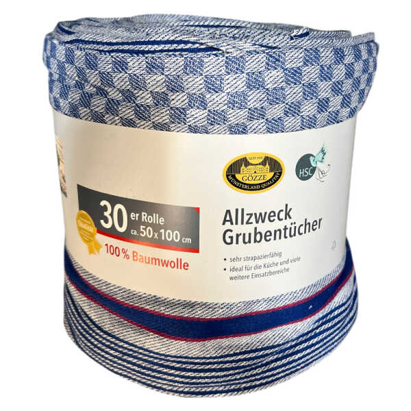 Allzweck Grubentücher Blau 30er Rolle 50×100 cm 100 % Baumwolle Geschirrtücher Haushalt