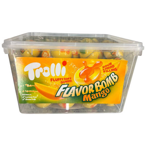 Trolli Flavor Bomb Mango 60 St. tropische Fruchtgummi‑Kugeln mit flüssigem Mangokern