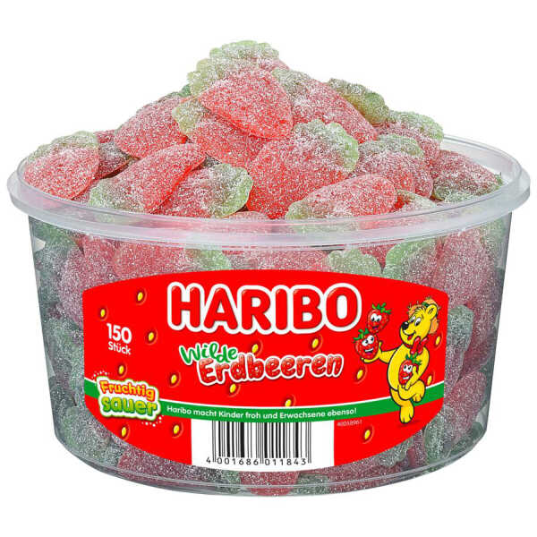 HARIBO Saure Wilde Erdbeeren 1200 g XXL-Dose 150 St. sauer-fruchtiger Erdbeer-Genuss