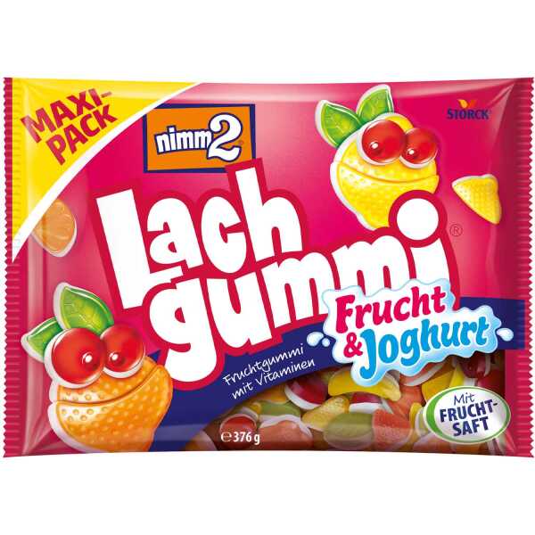 nimm2 Lachgummi Frucht & Joghurt 376 g – Fruchtgummi mit Magermilchjoghurt-Schicht und Vitaminen