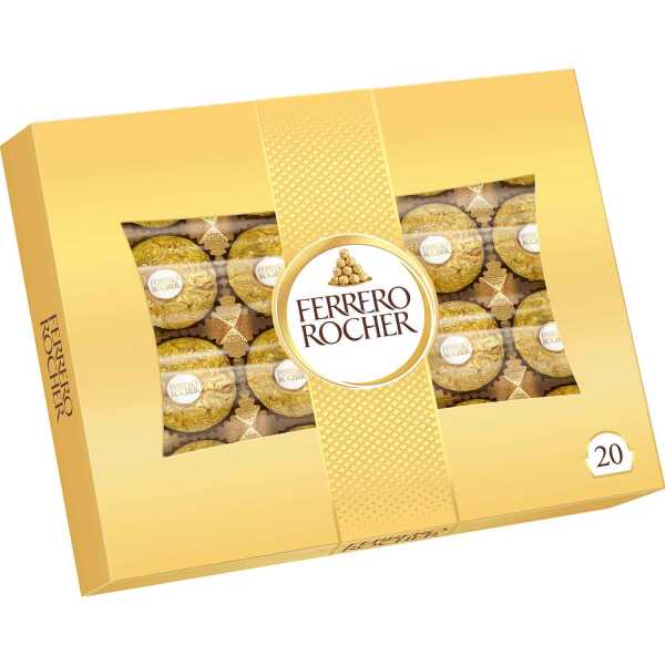Ferrero Rocher 20er Geschenkpackung Knuspriger Haselnuss-Genuss in Goldfolie
