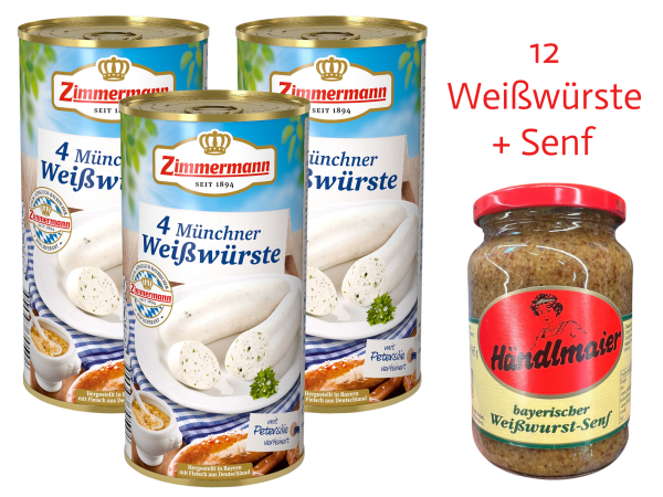 Paket 12 Weißwürste in Konserve & 1 Bayerischer Weißwurstsenf