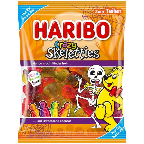 Haribo Crazy Skeletties 160 g süß & sauer Fruchtgummi Skelettform Halloween