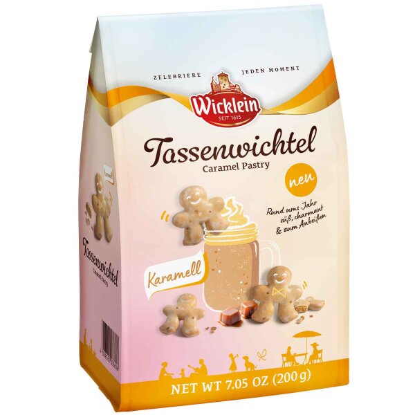 Wicklein Tassenwichtel Karamell 200 g – Keksfigur für Kaffee oder Tee – dekorativer Tassenkeks zum Einhängen