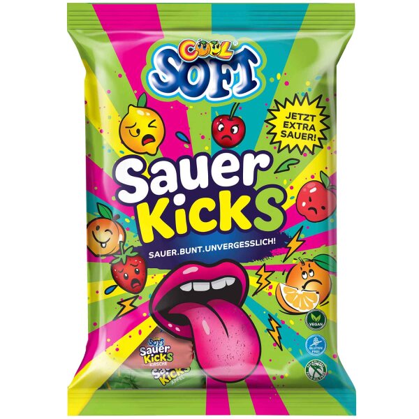 Cool Soft Sauer Kicks 400 g – 66 saure Kaubonbons in 6 fruchtigen Sorten