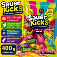 Cool Soft Sauer Kicks 400 g – 66 saure Kaubonbons in 6 fruchtigen Sorten
