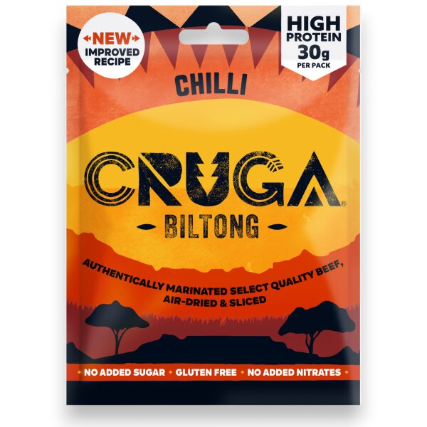 Cruga Biltong Chilli 60 g – High Protein Beef Snack mit Chili, Premium Trockenfleisch