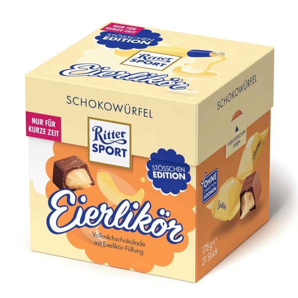 Ritter Sport Schokowürfel Eierlikör 21er – Gefüllte Mini-Schokoladenwürfel Stösschen Edition