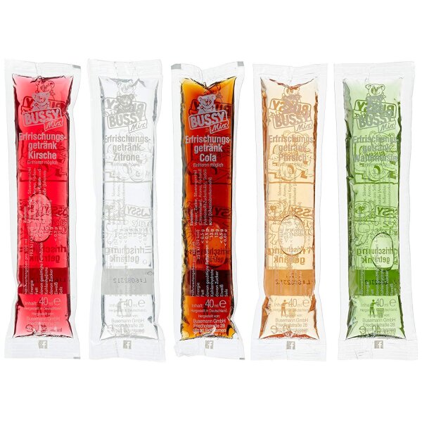 Bussy Wassereis 20er Set – 5 Sorten à 4 Stück – Fruchteis zum Einfrieren – Eis Sticks für Sommer, Kinder & Party