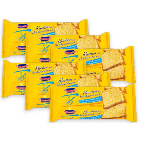 6x KuchenMeister Kuchen mit Vanillegeschmack 400g – Saftiger Rührkuchen mit feiner Vanillenote