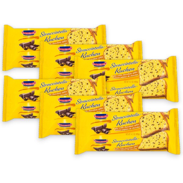 6x KuchenMeister Stracciatella Kuchen 400g – Lockerer Rührkuchen mit Schokosplittern