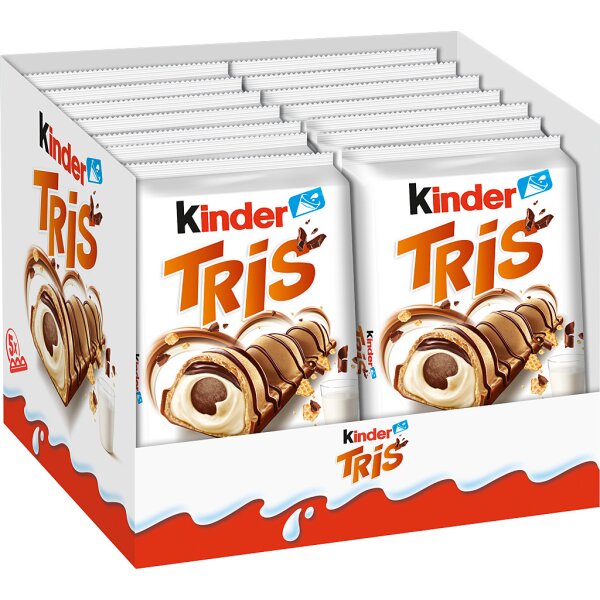 14x Kinder TRIS 5er Riegel – Gefüllte Waffel mit Milchcreme, Schokolade und Keks 90g