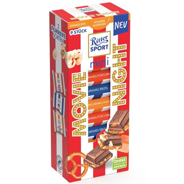 Ritter Sport Mini Movie Night 9er – Schokoladen Mix für Filmabend & Snack Genuss