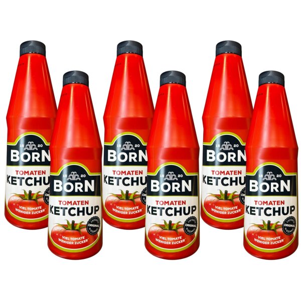 6x Born Tomatenketchup 1 Liter – zuckerarm, fruchtig-würziger Ketchup für Gastronomie, Grillen und Snacks