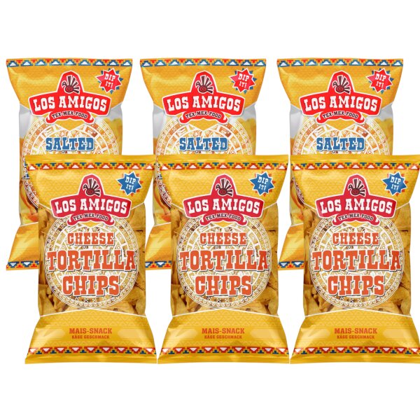 Los Amigos Tortilla Chips XXL Set 6x453g – Salted & Cheese Maischips im Vorteilspack